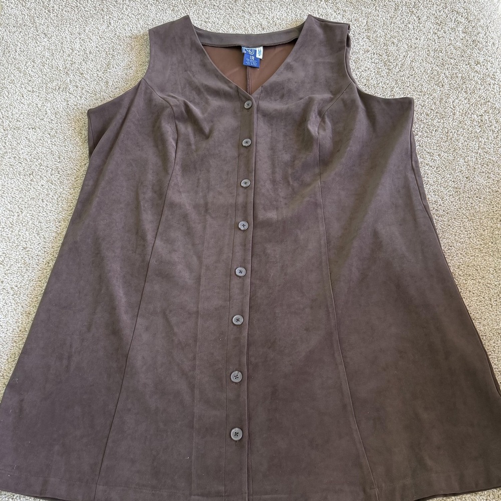 Venezia Jeans Dress Womens 22 Brown Sleeveless Button Front A-Line Knee Length